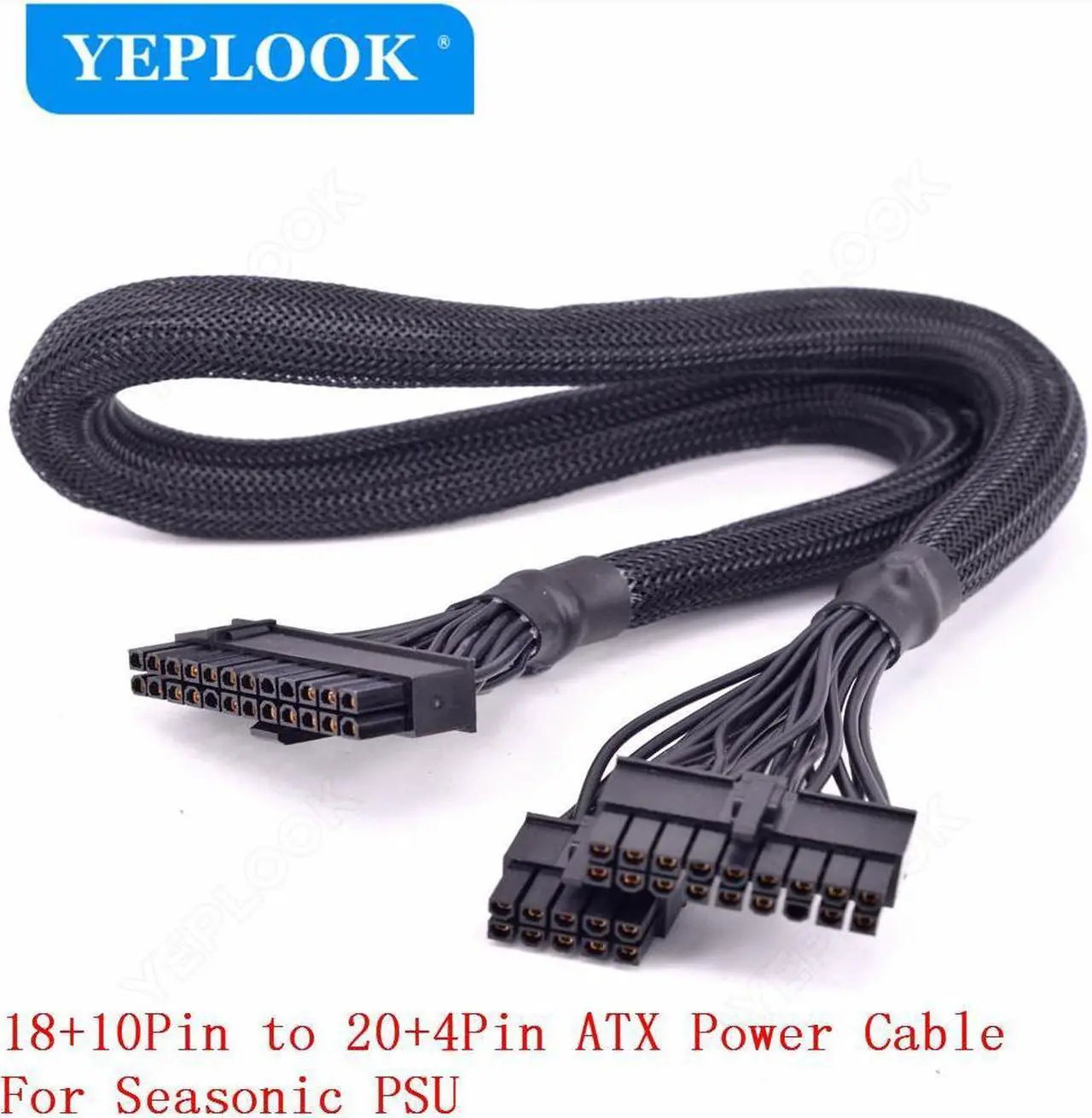 Alt view image 2 of 6 - 18Pin+10Pin to 24Pin 20+4Pin Power Supply Cable Sleeved 60CM For Seasonic FOCUS PLUS GOLD/Platinum/PX/GX/SGX 1000W, 850W, 750W, 650W, 550W, 450W