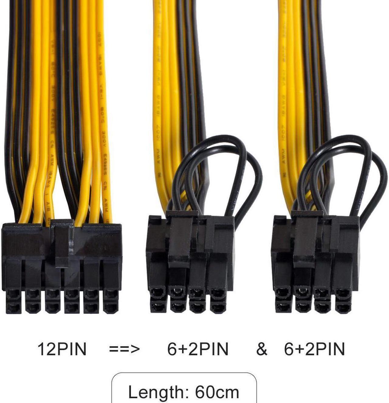 Alt view image 4 of 6 - 12Pin to Dual 8Pin PCIe 8Pin(6Pin+2Pin) GPU Cable 18AWG 60+60CM Black Yellow For GPU 3080 3090 2060 Seasonic P-860 P-1000 X-1050