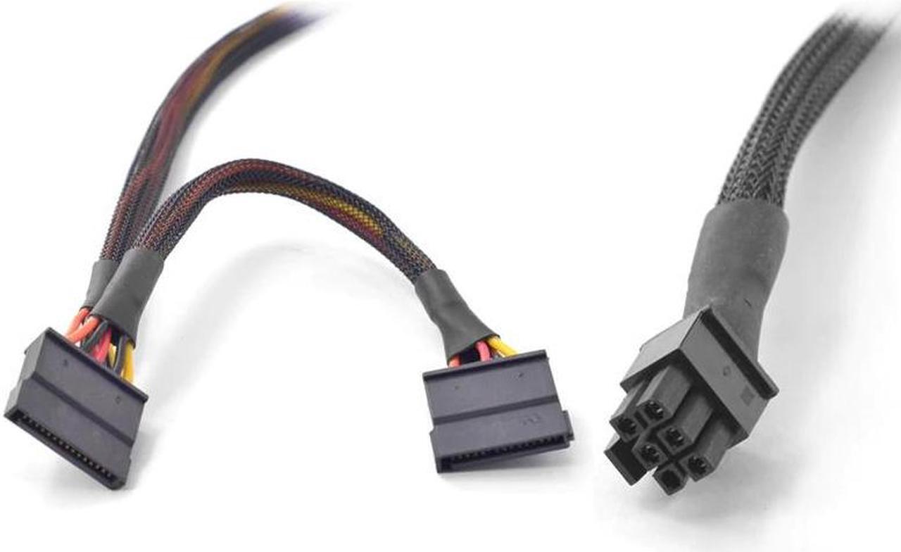 Main image of PCIe 6Pin Male 1 to 2 SATA 15Pin Female Power Supply Cable Port Multiplier GPU 6 pin Power Port to Dual SATA for Dell vostro