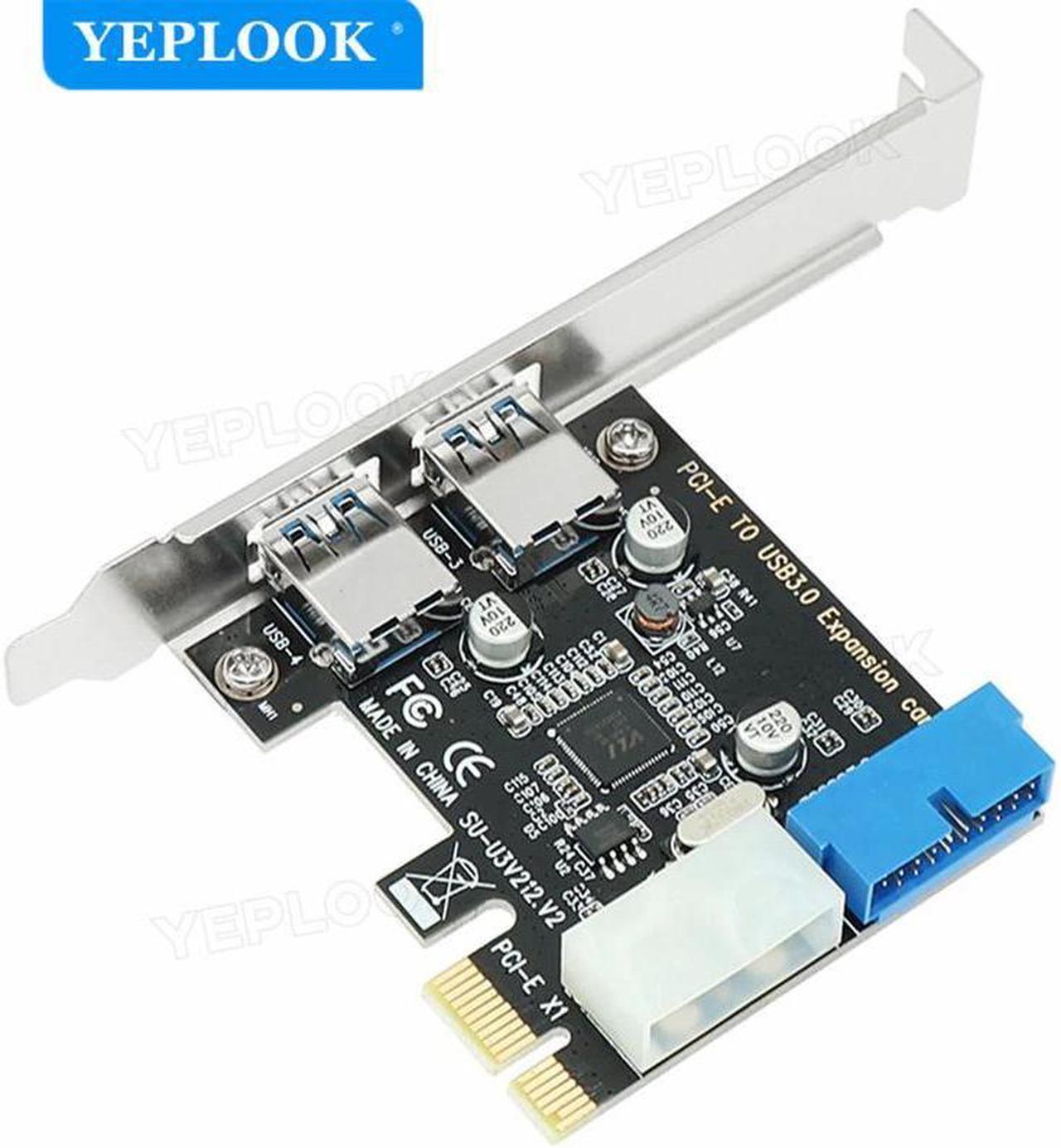 Alt view image 2 of 6 - PCIe to USB3.0 External 2 Port USB3.0 PCI-E x1 Expansion Card Adapter Internal 19pin Header 4pin IDE Power Connector for Desktop