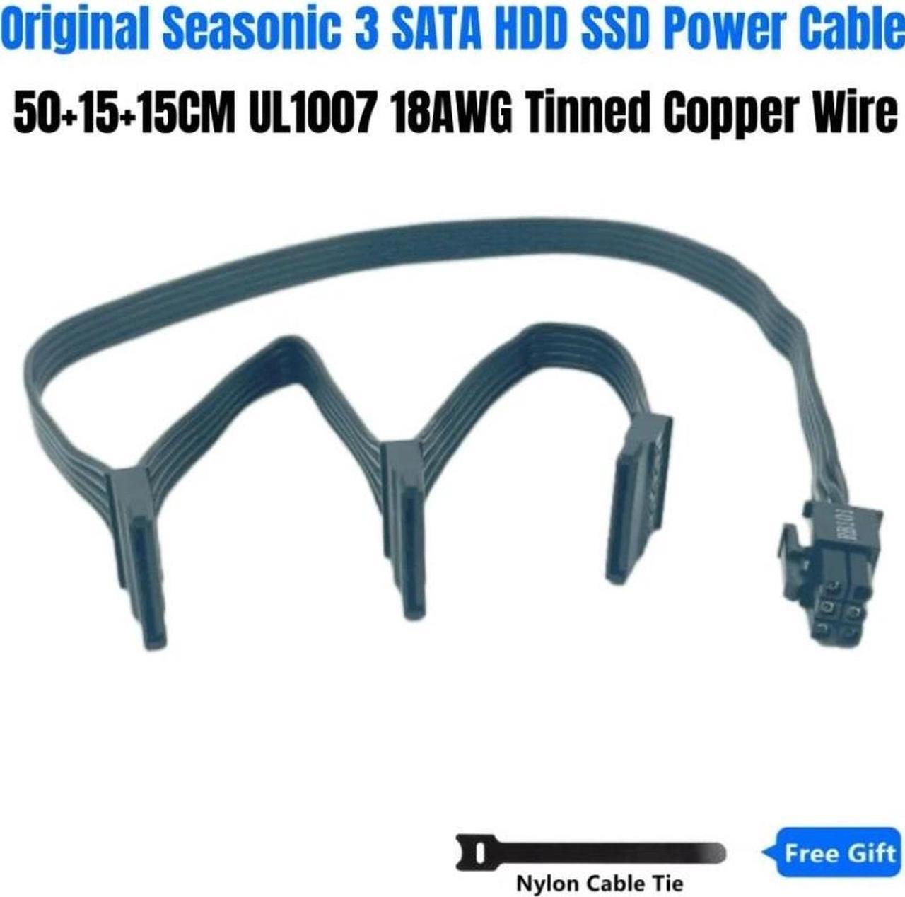 Alt view image 2 of 5 - PCIe 6Pin to 3 SATA Straight HDD SSD Power Cable For Seasonic Platinum Series Fanless SS-400FL2, SS-460FL2, SS-520FL2