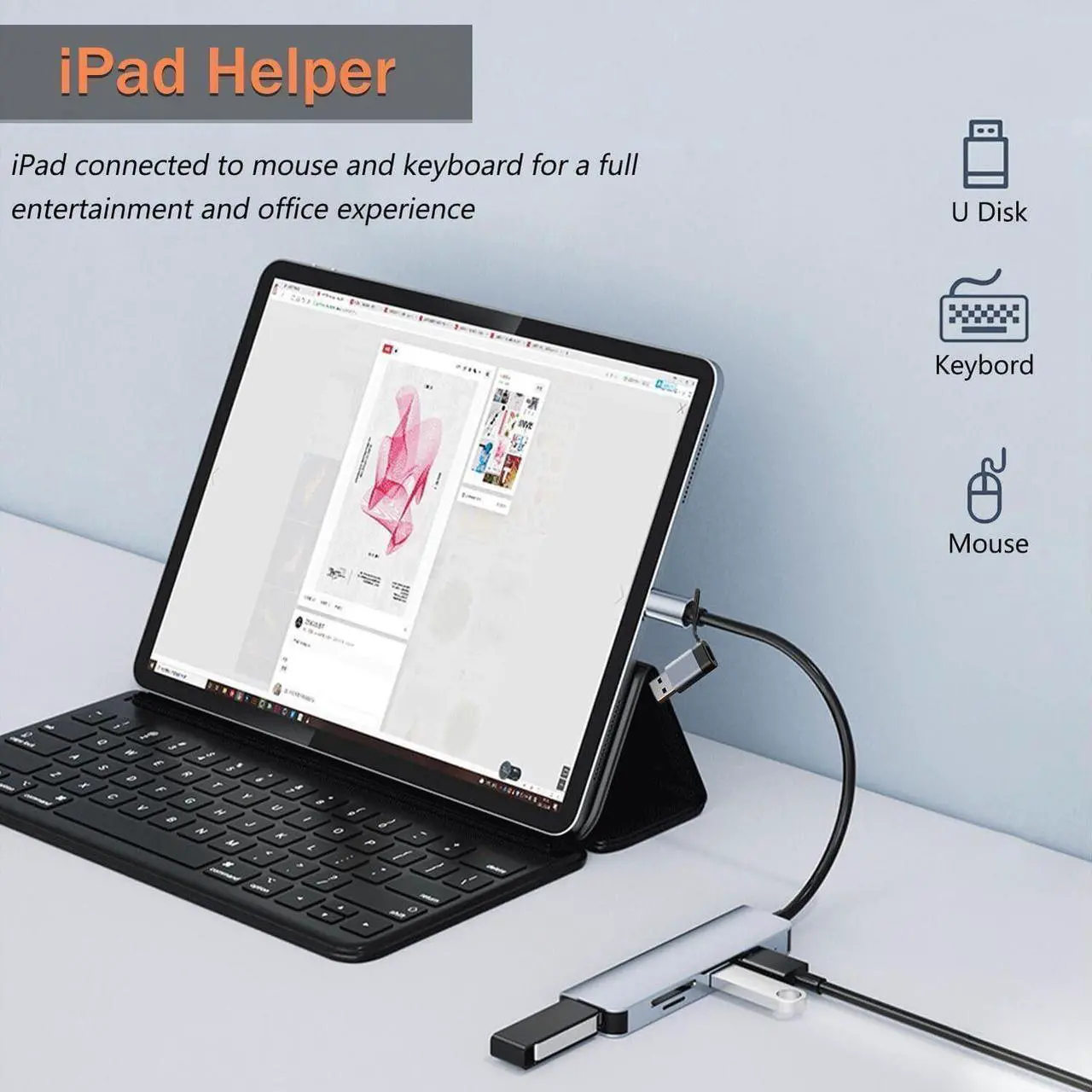 Alt view image 4 of 7 - Aluminum 5 in 1 USB C & USB Hub with USB 3.0, 2*USB 2.0 Ports, TF/SD Card Reader for PC/Laptops/MacBook Pro/Air/iMac/iPad and More Devices