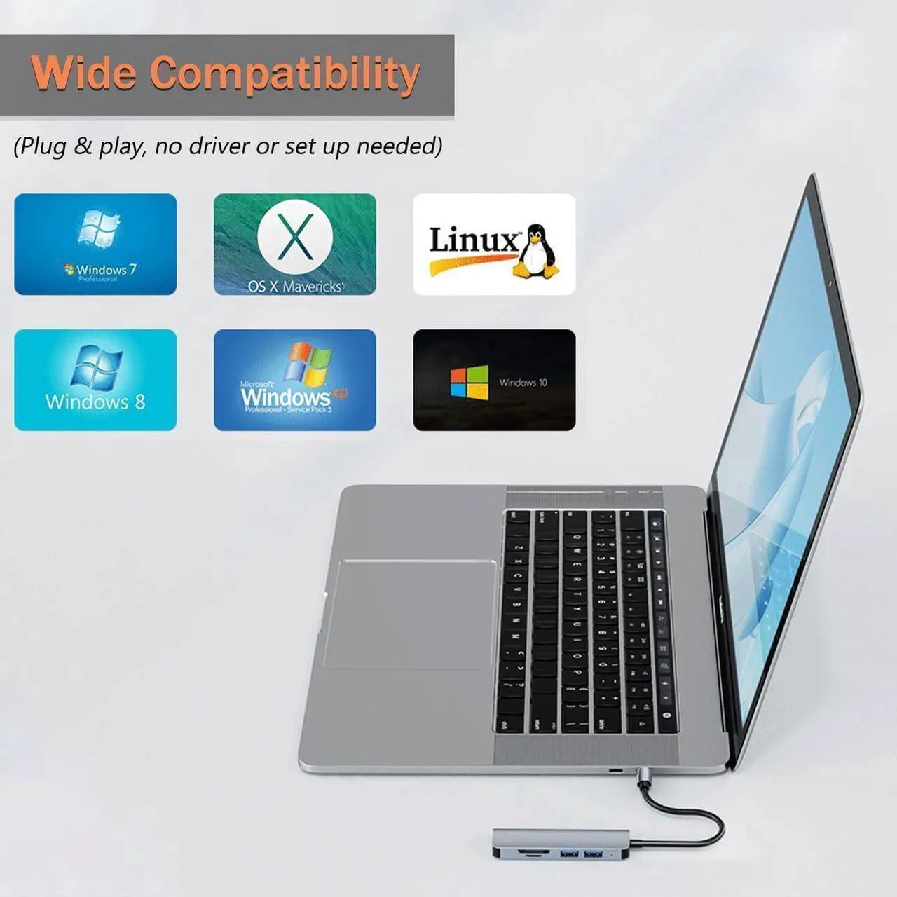 Alt view image 5 of 7 - Aluminum 5 in 1 USB C & USB Hub with USB 3.0, 2*USB 2.0 Ports, TF/SD Card Reader for PC/Laptops/MacBook Pro/Air/iMac/iPad and More Devices
