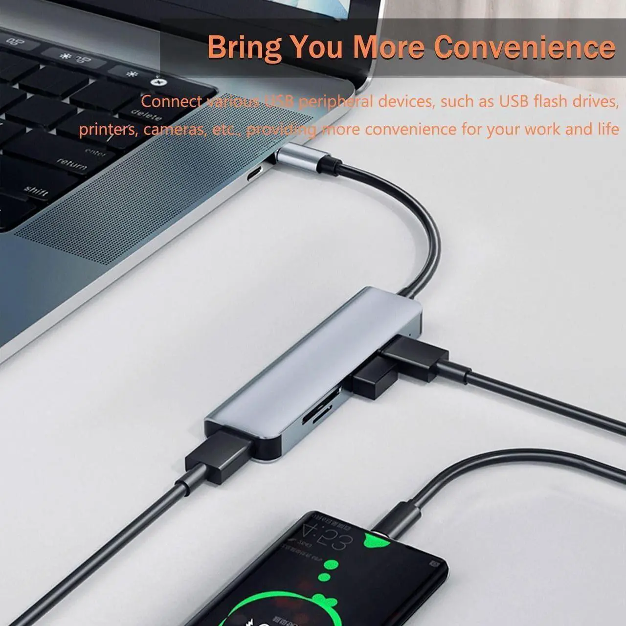 Alt view image 6 of 7 - Aluminum 5 in 1 USB C & USB Hub with USB 3.0, 2*USB 2.0 Ports, TF/SD Card Reader for PC/Laptops/MacBook Pro/Air/iMac/iPad and More Devices