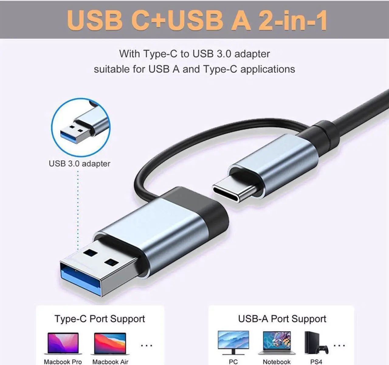 Alt view image 7 of 7 - Aluminum 5 in 1 USB C & USB Hub with USB 3.0, 2*USB 2.0 Ports, TF/SD Card Reader for PC/Laptops/MacBook Pro/Air/iMac/iPad and More Devices