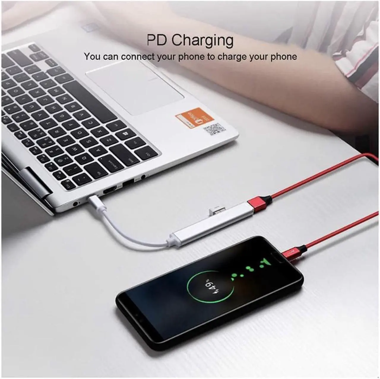 Alt view image 7 of 7 - Upgraded Version USB-C Hub, 4-Ports USB 3.0 Ultra-Slim Data Hub 5Gbps Transfer Speed Aluminum USB Extension HUB for Mac, Windows OS, iMac Surface Pro,XPS,PC,Flash Drive Mobile-Silver