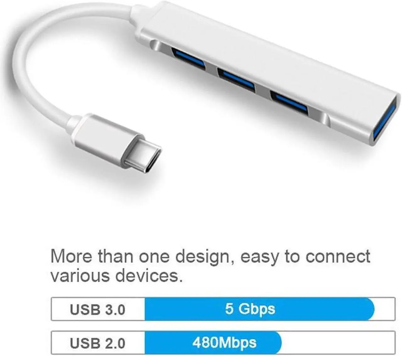 Alt view image 5 of 7 - Upgraded Version USB-C Hub, 4-Ports USB 3.0 Ultra-Slim Data Hub 5Gbps Transfer Speed Aluminum USB Extension HUB for Mac, Windows OS, iMac Surface Pro,XPS,PC,Flash Drive Mobile-Silver