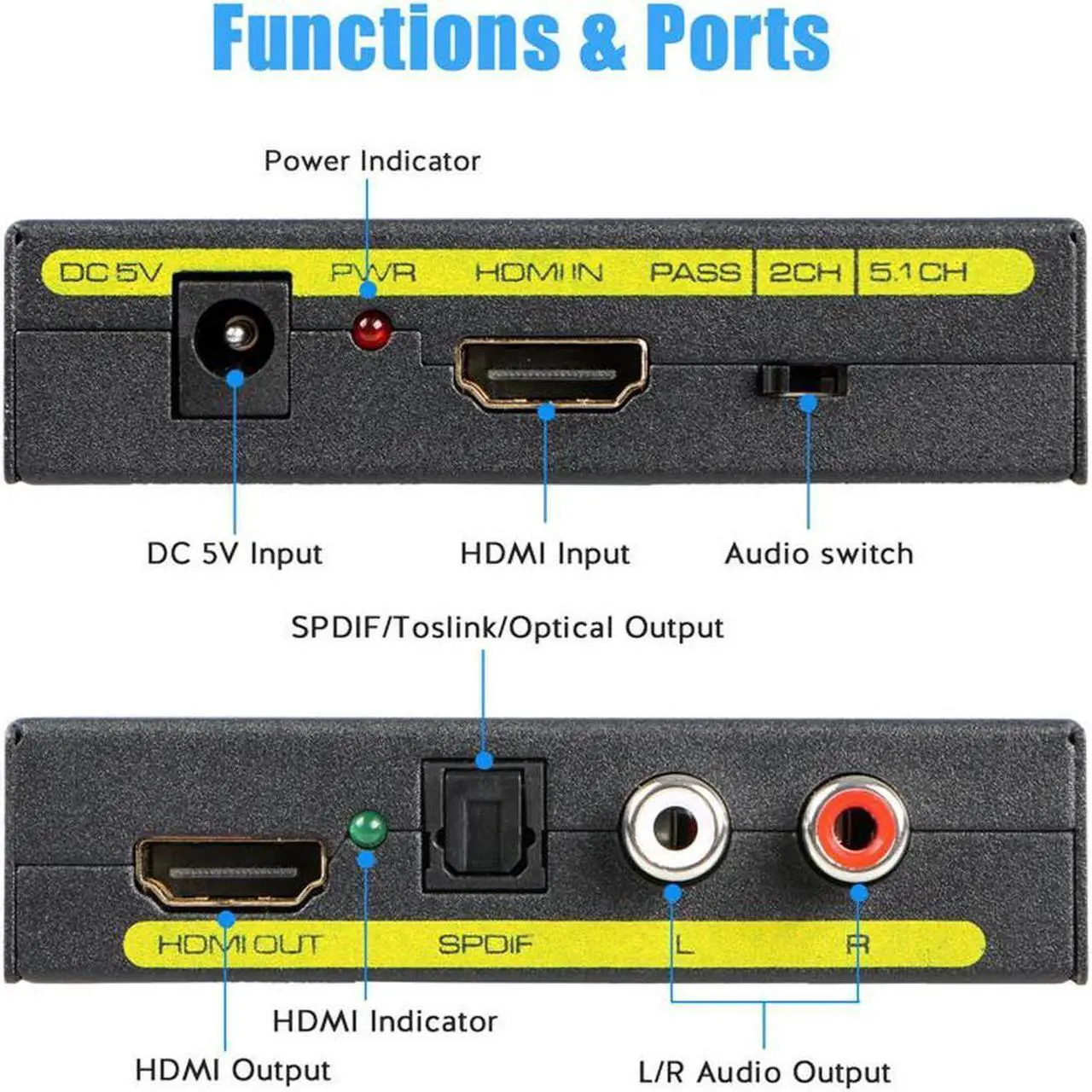 Alt view image 2 of 7 - HDMI Audio Extractor, HDMI to HDMI + Optical Toslink SPDIF + RCA(L/R) Stereo Analog Outputs,Support Full HD,4K@30Hz,1080P,3D,Compatible with Xbox PS3 PS4 Fire Stick Roku Blu-Ray Player HDTV