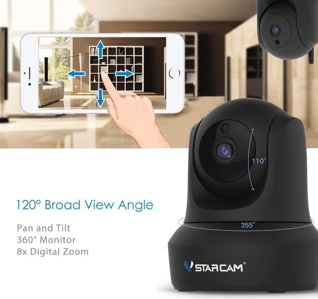 Alt view image 5 of 7 - VStarcam C29S Home Security Camera PTZ 1080P WiFi IP Camera with Night Vision 2-Way Audio for Baby and Pet Surveillance Camera, Motion Detection, APP Remote Control, Nanny Cam-Black