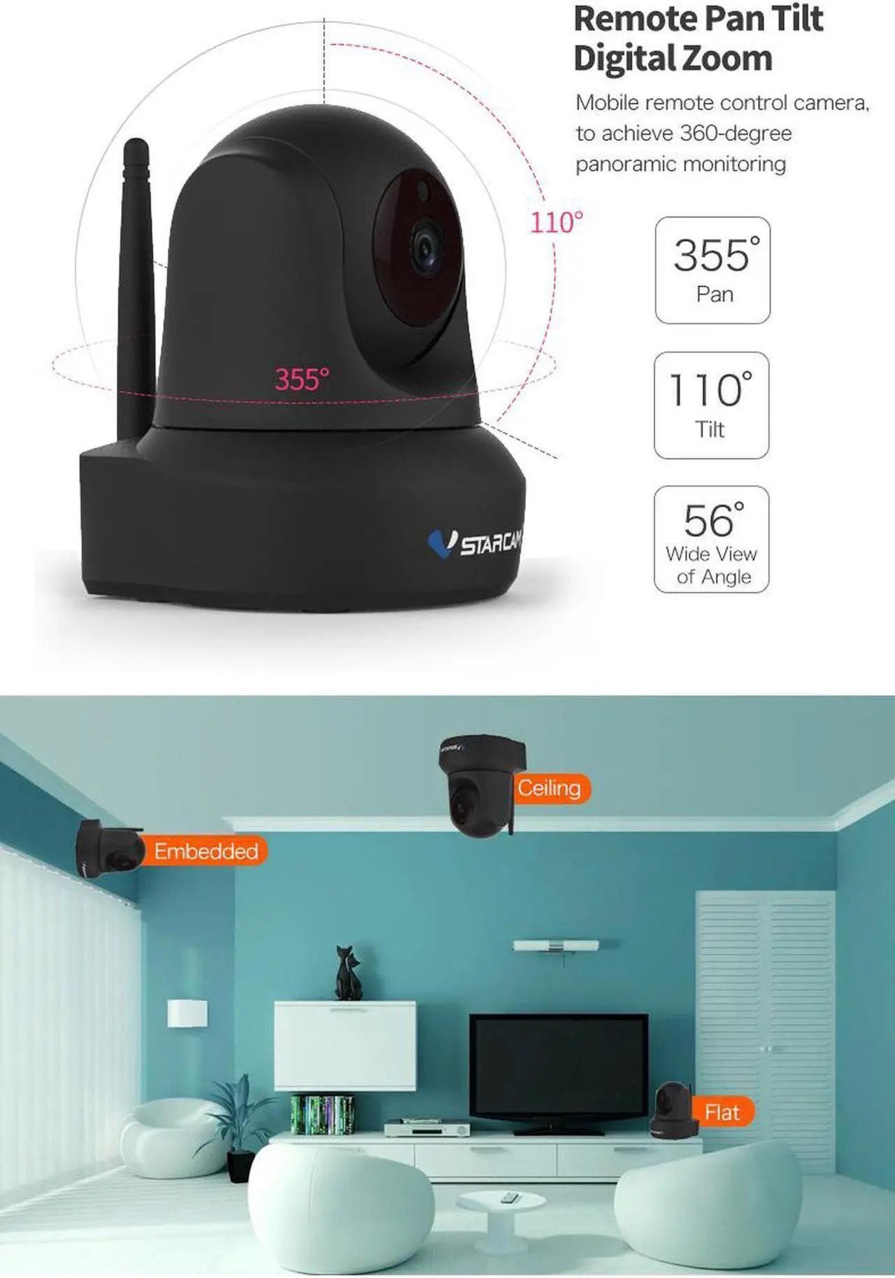 Alt view image 6 of 7 - VStarcam C29S Home Security Camera PTZ 1080P WiFi IP Camera with Night Vision 2-Way Audio for Baby and Pet Surveillance Camera, Motion Detection, APP Remote Control, Nanny Cam-Black