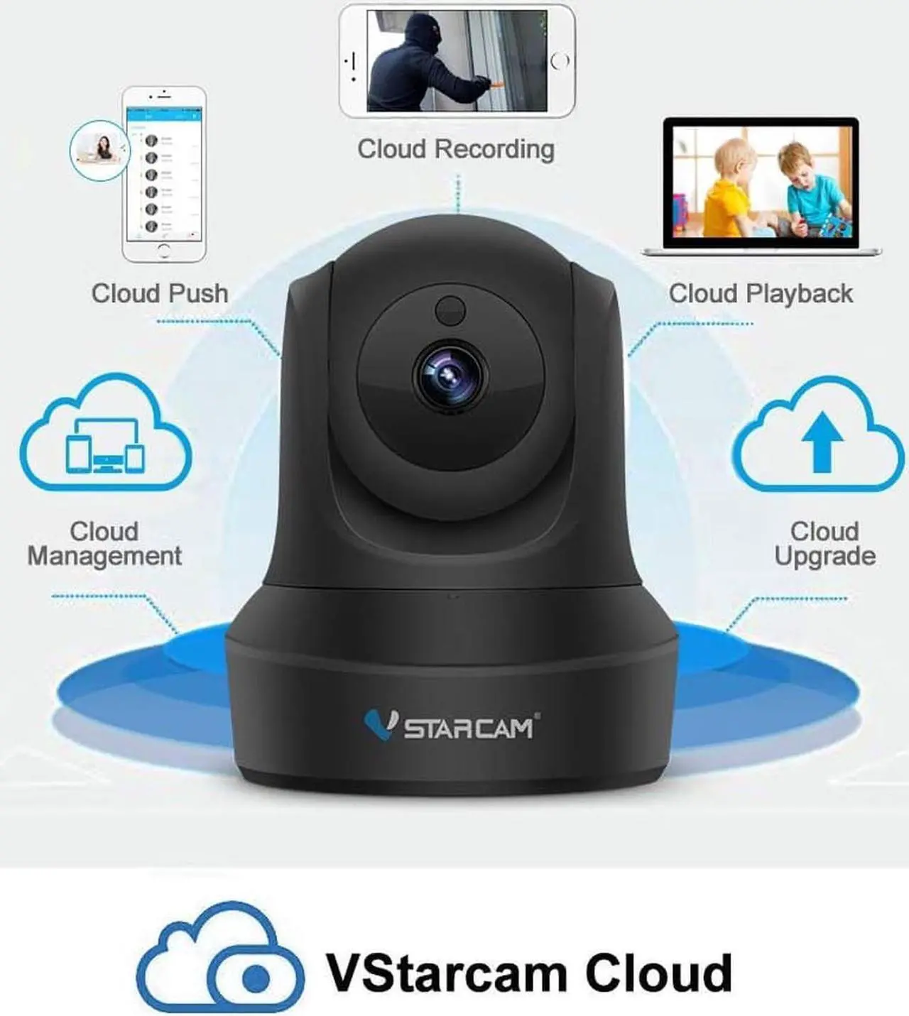 Alt view image 3 of 7 - VStarcam 1080P WiFi IP Camera, Pan/Tilt/Zoom HD Wireless Indoor Camera with Night Vision, 2.4GHz Remote Monitor for Baby/Pet/Home Security-C29S Black
