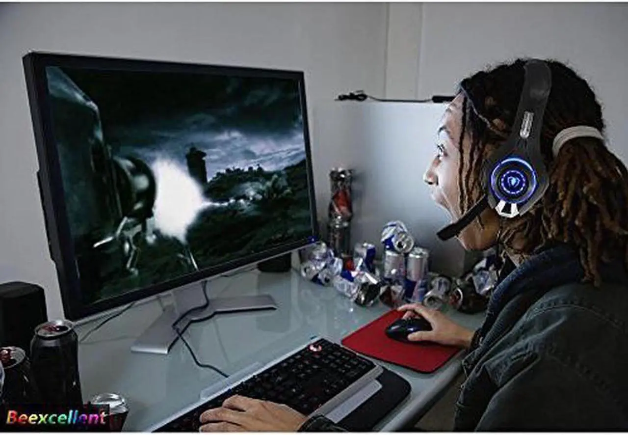 Alt view image 6 of 7 - Beexcellent Gaming Headset with Mic for Xbox One PS4, Xbox One Headset, PS4 Headset, Over-Ear Gaming Headphones with Volume Control LED Light 3.5mm Audio Jack for Laptop PC iPad Smartphones, Blue
