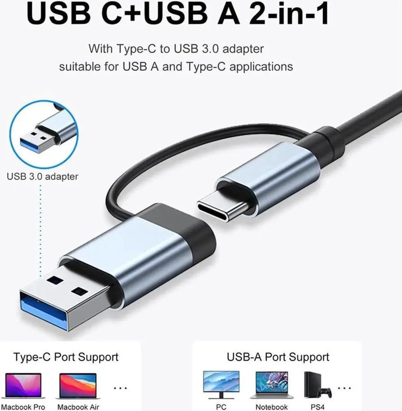 Alt view image 7 of 7 - USB A Type C Hub,  8 in 1 USB C to USB Adapter with 100W Type C PD, SD/Micro SD Card Reader, USB3.0&3 USB2.0,3.5mm Audio, USB C Dongle Multiport Adapter for MacBook Air/Pro, iPad Pro M1