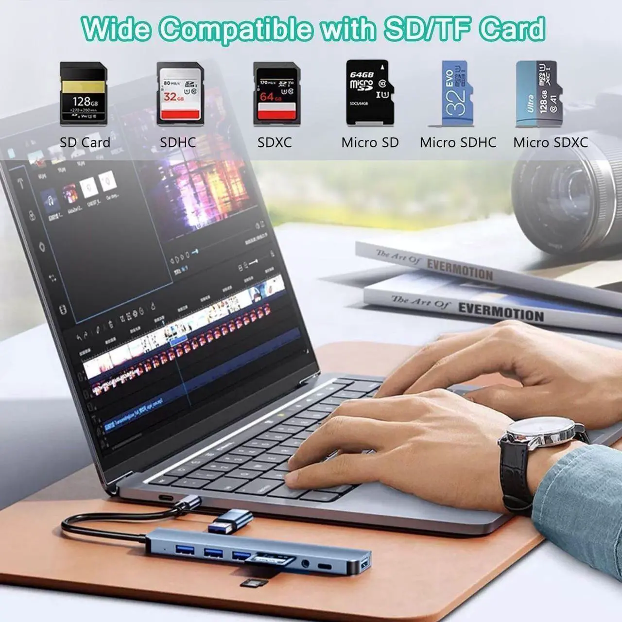 Alt view image 4 of 7 - USB A Type C Hub,  8 in 1 USB C to USB Adapter with 100W Type C PD, SD/Micro SD Card Reader, USB3.0&3 USB2.0,3.5mm Audio, USB C Dongle Multiport Adapter for MacBook Air/Pro, iPad Pro M1