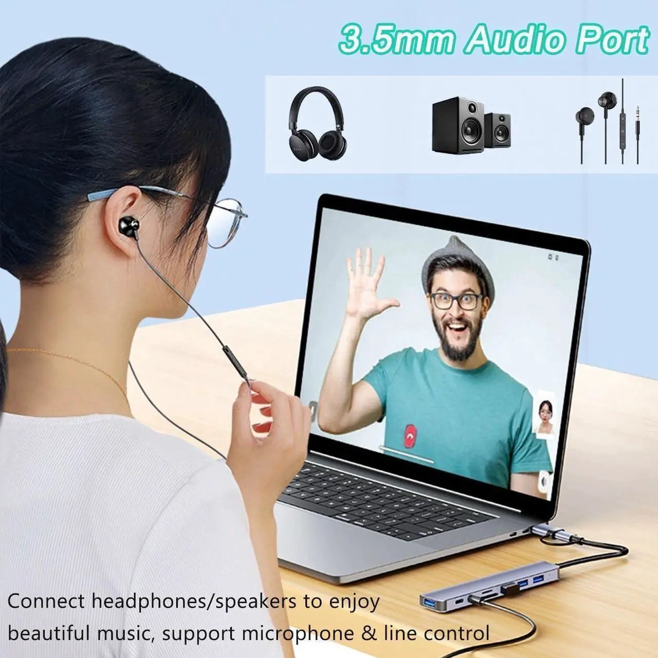 Alt view image 5 of 7 - USB A Type C Hub,  8 in 1 USB C to USB Adapter with 100W Type C PD, SD/Micro SD Card Reader, USB3.0&3 USB2.0,3.5mm Audio, USB C Dongle Multiport Adapter for MacBook Air/Pro, iPad Pro M1