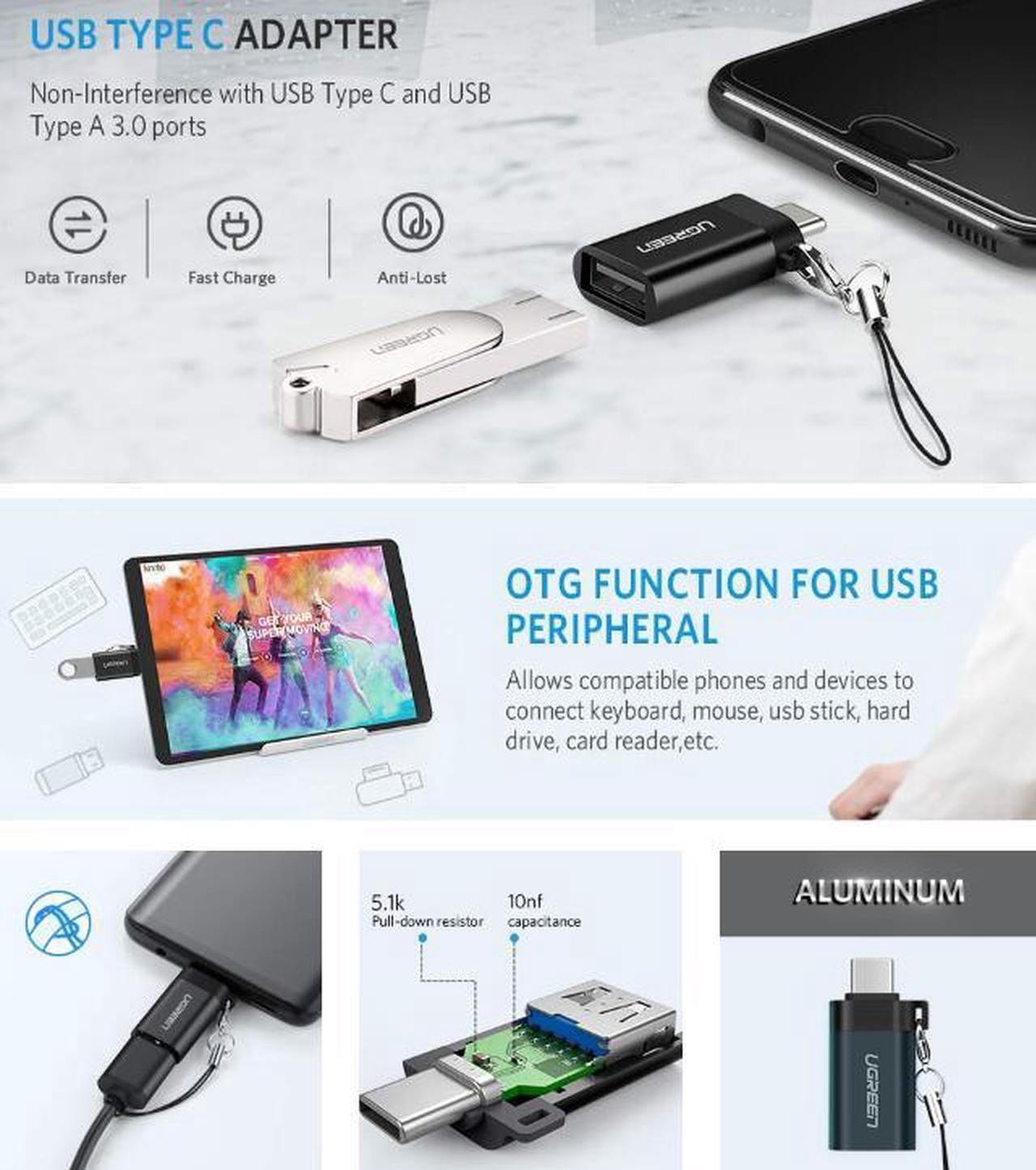 Alt view image 7 of 7 - USB C Adapter Type C to USB 3.0 Adapter Compatible for MacBook Pro 2017 2016, Samsung Galaxy S9 S8 Plus Note 9 8, LG G7 ThinQ V20 G5 G6 V30, Nexus 6P 5X, Google Pixel 2 XL, with Keychain