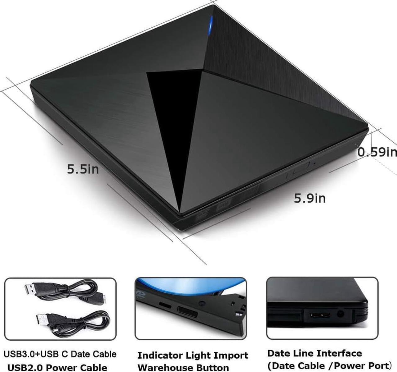 Alt view image 2 of 7 - External CD Drive Type C & USB 3.0 Portable High-Speed CD/DVD +/-RW Reader CD DVD Burner/Player/Writer for PC Desktop/Laptop/Linux/Notebook Windows 10/8/7/XP/Vista