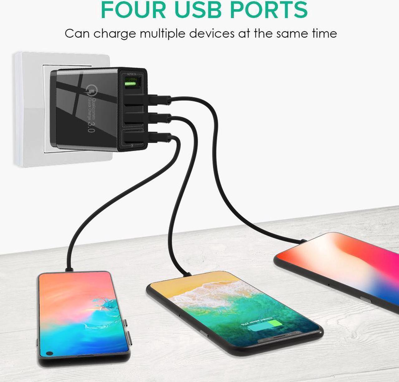 Alt view image 2 of 7 - 48W Quick Charger 3.0 USB Charger for Samsung A50 A30 iPhone 7 8 Huawei P20 Tablet QC 3.0 Fast Wall Charger - Black