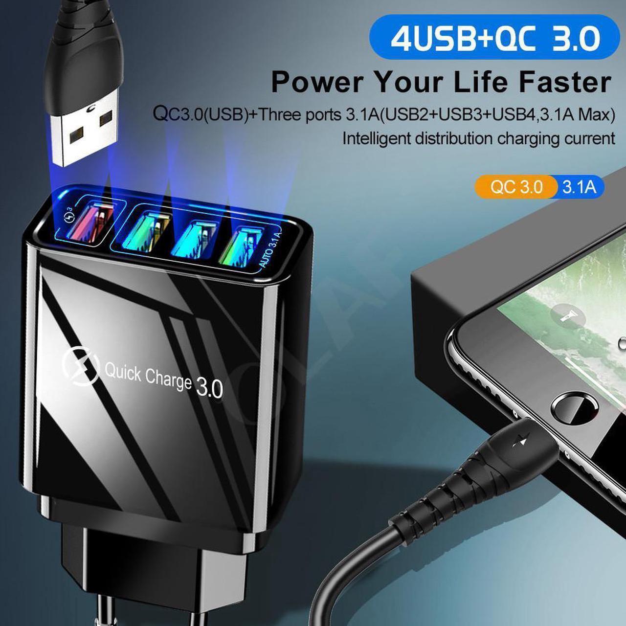 Alt view image 6 of 7 - 48W Quick Charger 3.0 USB Charger for Samsung A50 A30 iPhone 7 8 Huawei P20 Tablet QC 3.0 Fast Wall Charger - Black