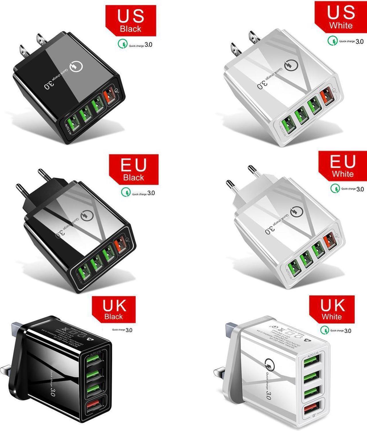 Alt view image 7 of 7 - 48W Quick Charger 3.0 USB Charger for Samsung A50 A30 iPhone 7 8 Huawei P20 Tablet QC 3.0 Fast Wall Charger - Black