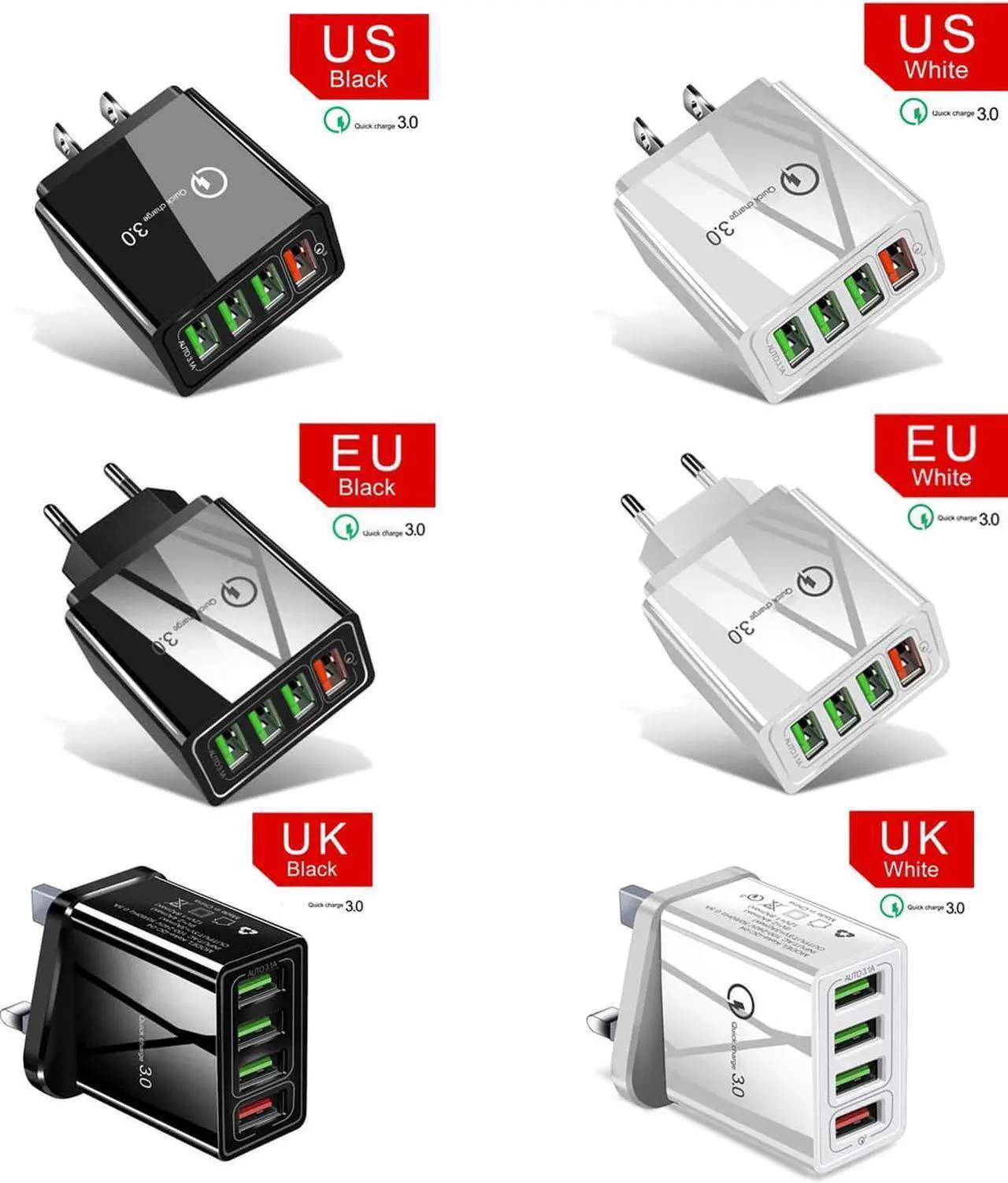 Alt view image 7 of 7 - Quick Charge 3.0 48W QC 3.0 4.0 Fast charger USB portable Charging Mobile Phone Charger For iPhone Samsung Xiaomi Huawei Adapter-White
