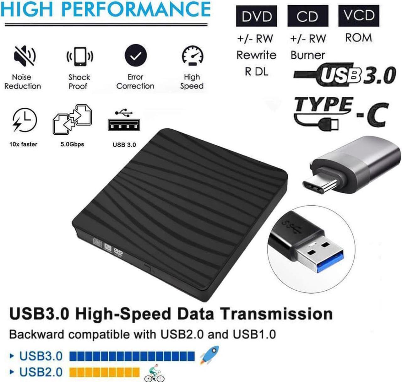 Alt view image 3 of 7 - BT689 USB 3.0 with Type-C External DVD Drive, Portable CD/DVD+/-RW Drive/DVD Player for Laptop CD ROM Burner Compatible with Laptop Desktop PC Windows Linux OS Apple Mac, Silver+Black