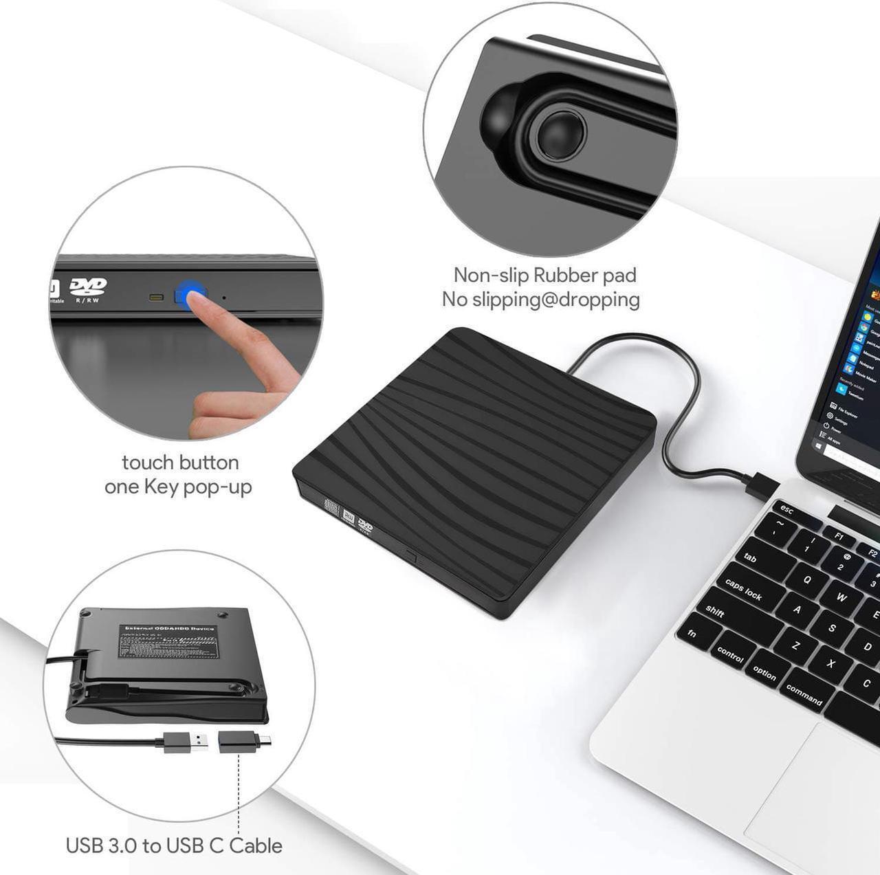 Alt view image 5 of 7 - BT689 USB 3.0 with Type-C External DVD Drive, Portable CD/DVD+/-RW Drive/DVD Player for Laptop CD ROM Burner Compatible with Laptop Desktop PC Windows Linux OS Apple Mac, Silver+Black