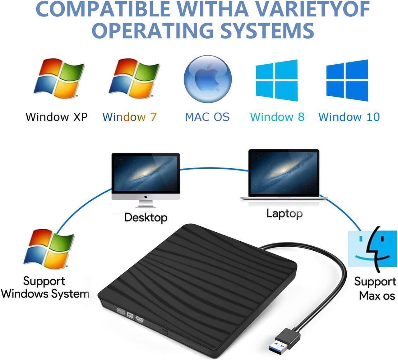 Alt view image 6 of 7 - External CD Drive,  USB 3.0 & USB-C External DVD CD Drive, Burner High Speed Data Transfer USB DVD Player for Laptop Notebook PC Desktops Support Windows/Vista/7/8.1/10, Mac OSX and Linux OS BlacK