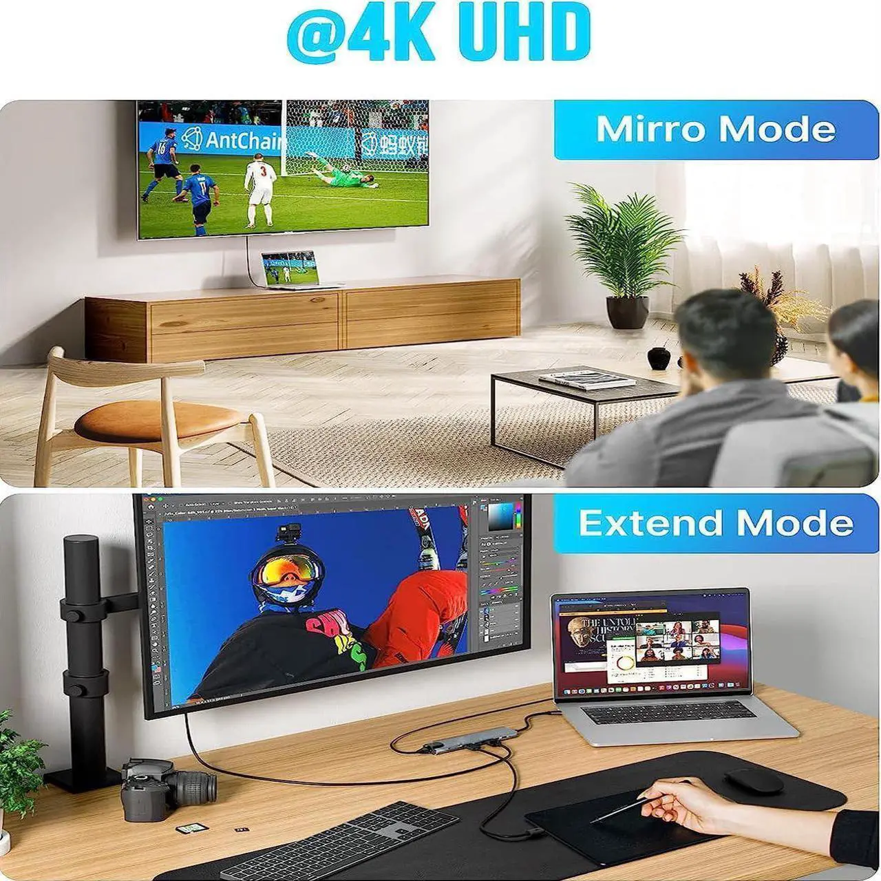 Alt view image 3 of 7 - 8 in 1 USB C Hub with 4K HDMI, 100W PD, USB 3.0, USB2.0, TF/SD Card Reader, TF/SD Card Reader, Ethernet, Ultra Slim Portable USB Splitter Adapter for Laptop, HDD, Printer, Mouse, Keyboard