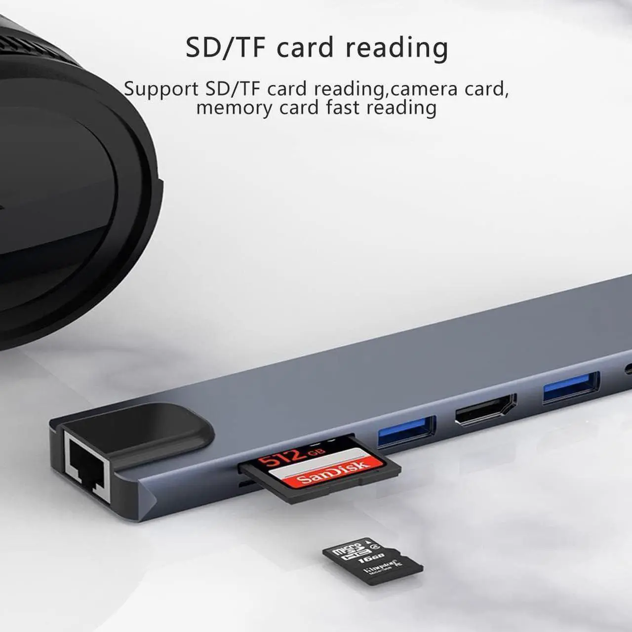 Alt view image 7 of 7 - 8 in 1 USB C Hub with 4K HDMI, 100W PD, USB 3.0, USB2.0, TF/SD Card Reader, TF/SD Card Reader, Ethernet, Ultra Slim Portable USB Splitter Adapter for Laptop, HDD, Printer, Mouse, Keyboard