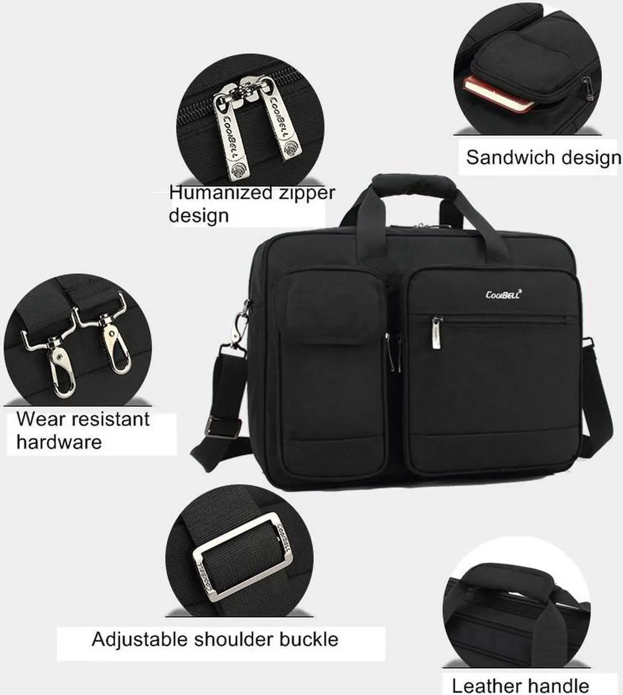 Alt view image 4 of 7 - Laptop Bag 17.3 Inch Laptop Briefcase Laptop Messenger Bag Water Repellent Computer Case Laptop Shoulder Bag Durable Tablet Sleeve for Business/College/Women/Men Fits 17.3 Inch Laptop- Black