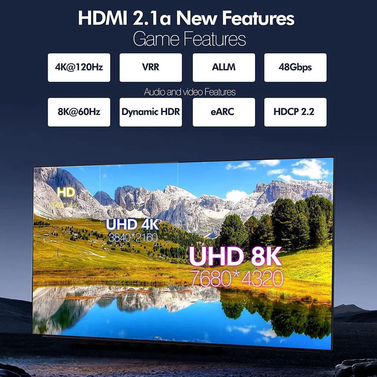 Alt view image 2 of 7 - Certified Premium Ultra High Speed HDMI Cable - 2.1 8K 60Hz, 4K 120Hz , 48Gbps HDR eARC HDCP2.3- 30Feet