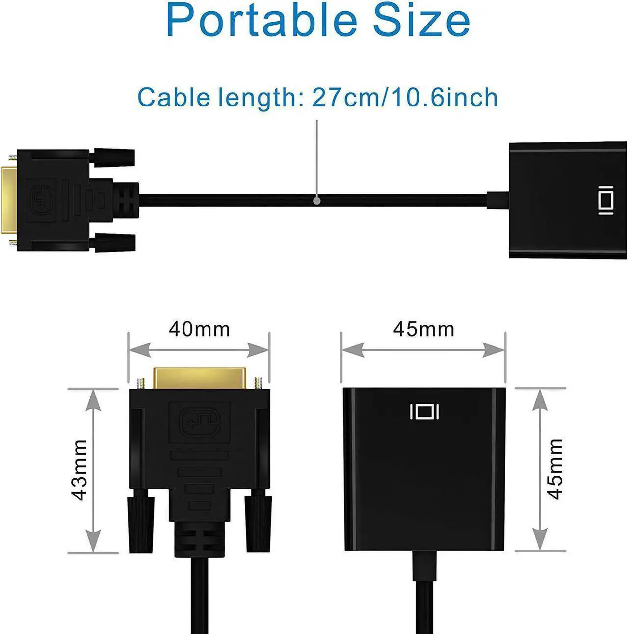 Alt view image 3 of 7 - DVI to VGA Adapter Cable 1080P DVI-D Male to VGA Female Gold Plated Monitor Cable from Laptop, PC Host, Graphics Card to Monitor Display or Projector - DVI-D 24+1 to VGA
