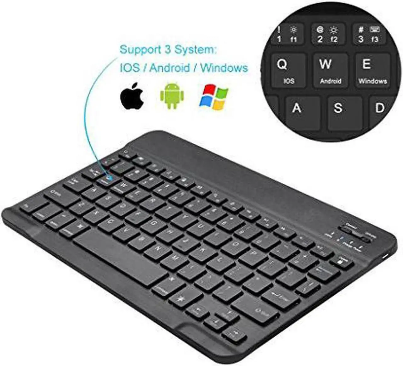 Alt view image 5 of 7 - Ultra Slim Portable Wireless Bluetooth Keyboard for Windows Devices ipad Mini iPhone MacBook Pro Tablets PC Android Tablets Samsung  - Black