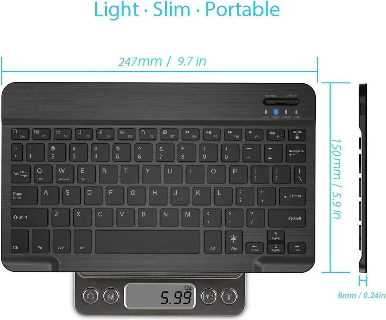 Alt view image 6 of 7 - Ultra Slim Portable Wireless Bluetooth Keyboard for Windows Devices ipad Mini iPhone MacBook Pro Tablets PC Android Tablets Samsung  - Black