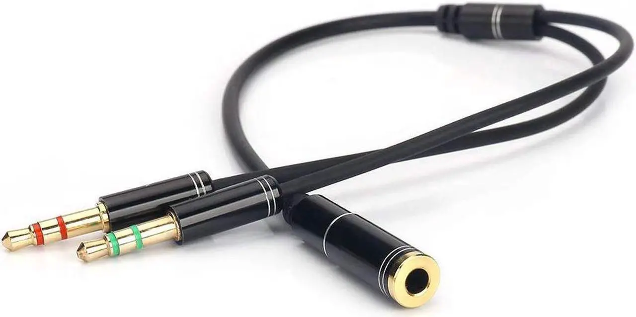 Alt view image 2 of 7 - (2 Pack) Headset Splitter Cable 3.5mm Female to 2 Male for PC Computer and Old Version Laptop, 1Feet/30cm (Black)