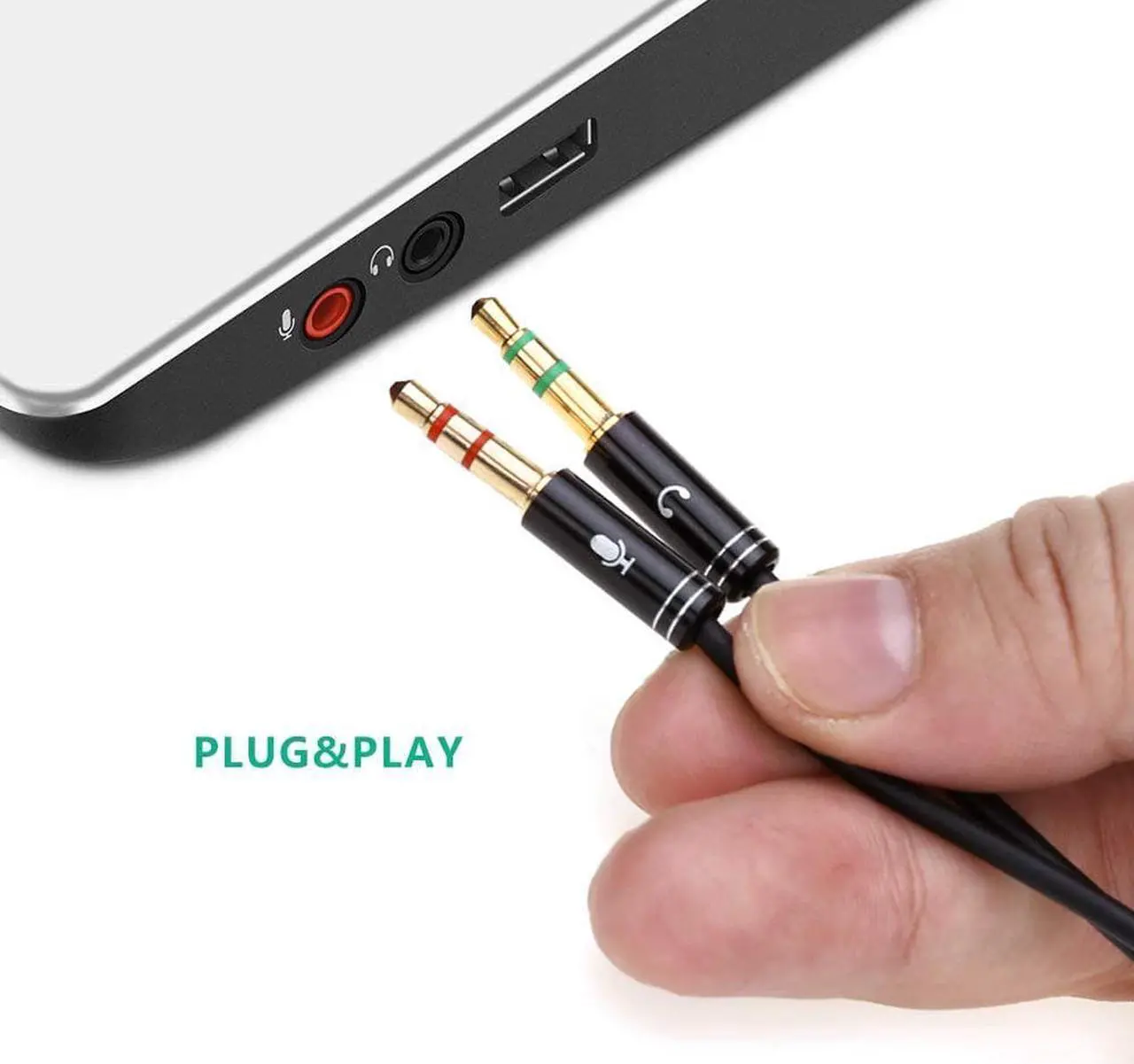 Alt view image 5 of 7 - (2 Pack) Headset Splitter Cable 3.5mm Female to 2 Male for PC Computer and Old Version Laptop, 1Feet/30cm (Black)