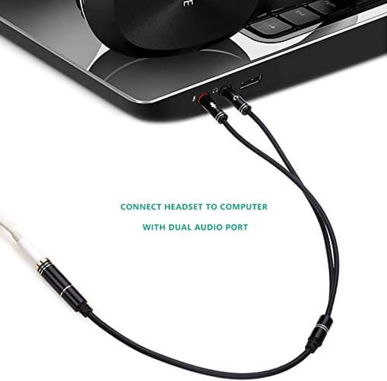 Alt view image 6 of 7 - (2 Pack) Headset Splitter Cable 3.5mm Female to 2 Male for PC Computer and Old Version Laptop, 1Feet/30cm (Black)