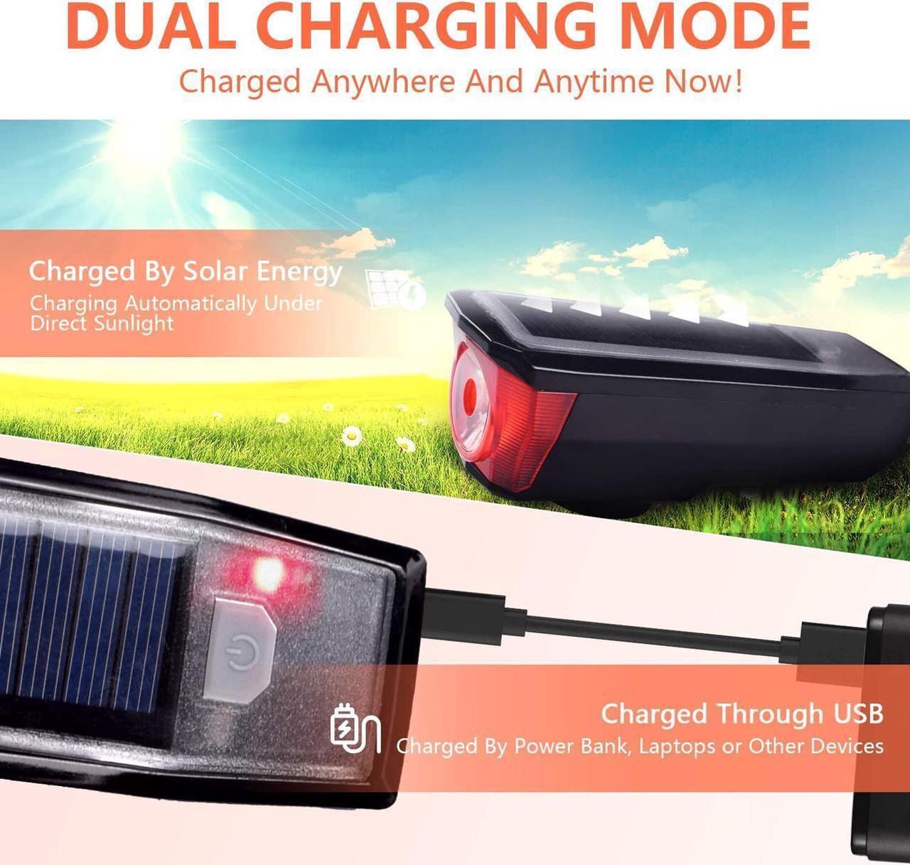 Alt view image 3 of 7 - Bike Light Set - Super Bright LED Lights for Your Bicycle -Solar USB Rechargeable- Easy to Mount Headlight and Taillight with Quick Release System - Best Front & Back Illumination - Fits All Bikes