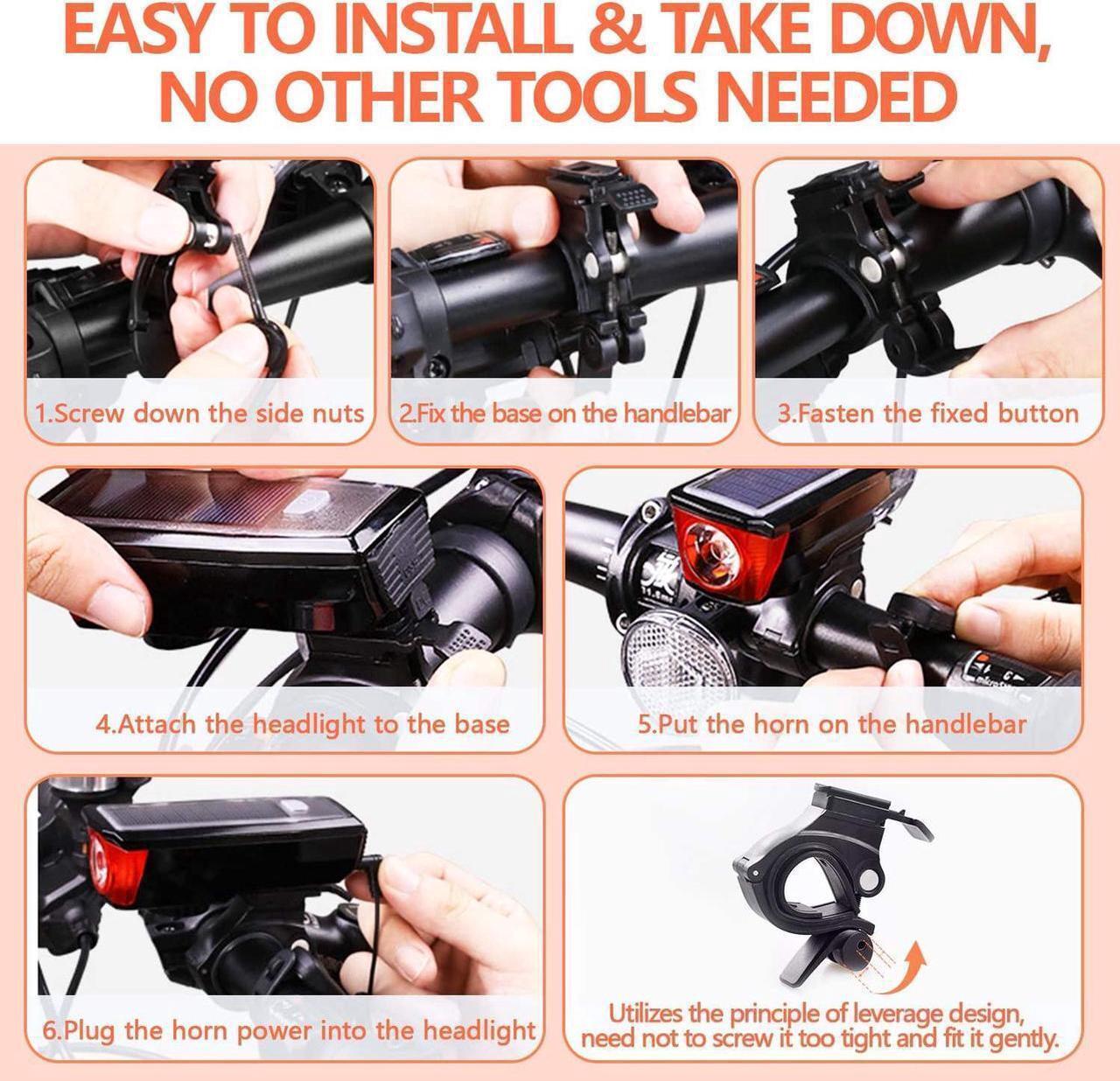 Alt view image 5 of 7 - Bike Light Set - Super Bright LED Lights for Your Bicycle -Solar USB Rechargeable- Easy to Mount Headlight and Taillight with Quick Release System - Best Front & Back Illumination - Fits All Bikes