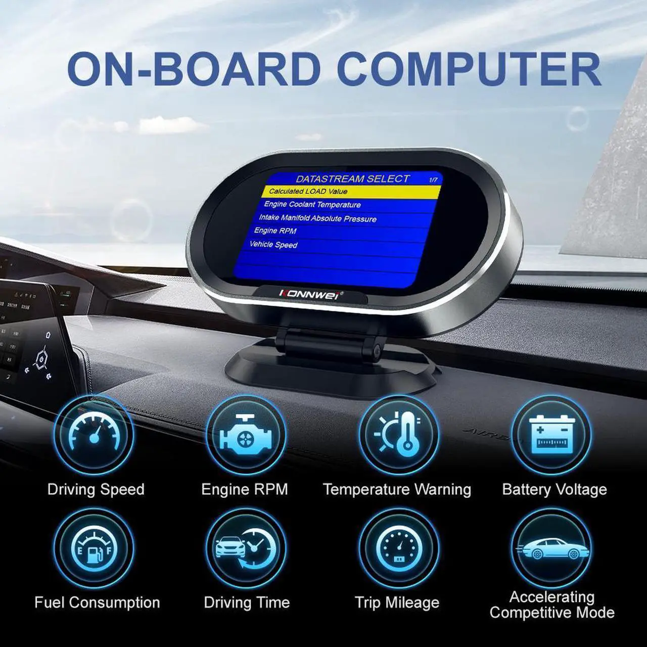 Alt view image 3 of 7 - On-Board Computer obd2 KONNWEI KW206 OBD2 Auto Car OBD2 Scanner Fuel Consumption Water Temperature Gauge HUD Digital Display for All 1996 and Newer Cars