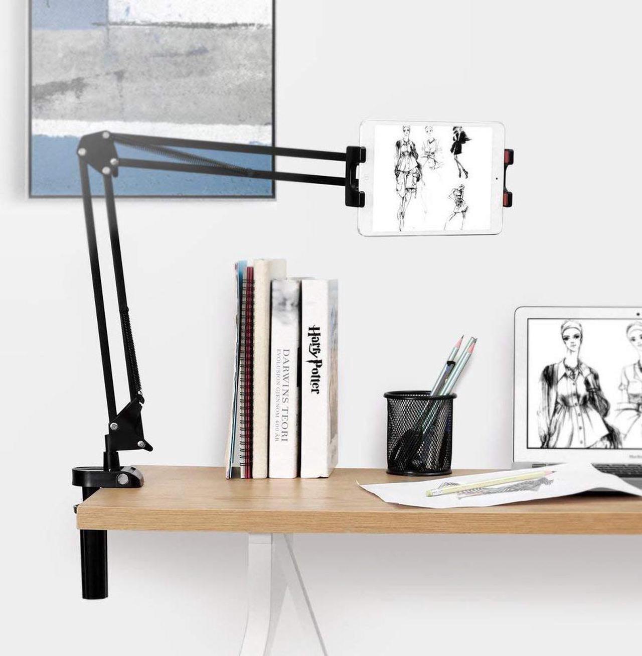 Alt view image 2 of 7 - Tablet Mount Lazy Holder Adjustable Long Arm Clamp Compatible for iPad Air Pro Mini, iPhone X 8 7 6 6S, Samsung Galaxy S9 Plus S8, Nintendo Switch, All 4"-12.9" Cell Phone and Tablet