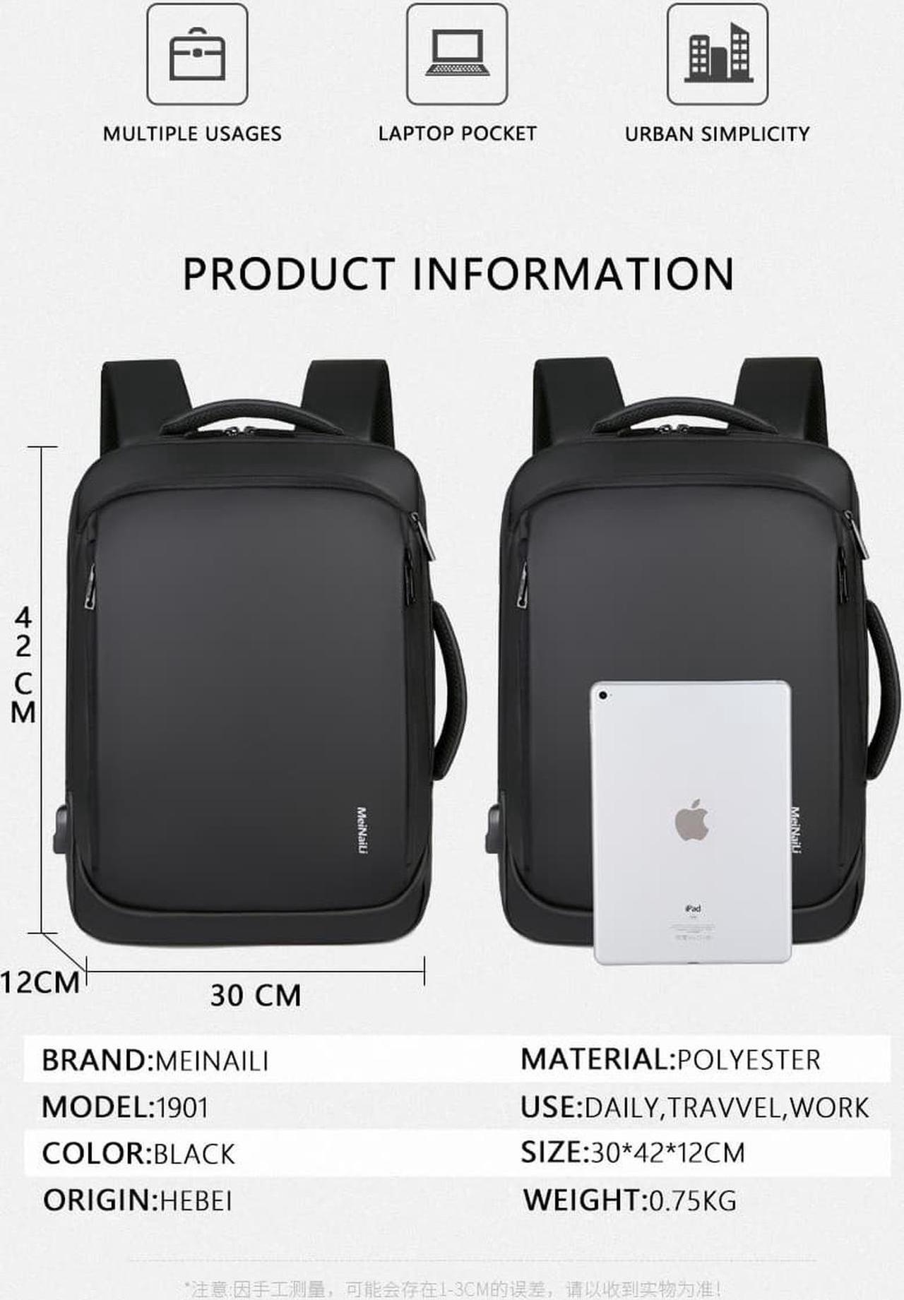 Alt view image 6 of 7 - Travel Business Laptop Backpack up to 15.6 inch, Water Resistant College School Computer Bag for Women & Men and Students, Slim Work Backpack for Laptops & Notebook with USB Charging Port (Black)