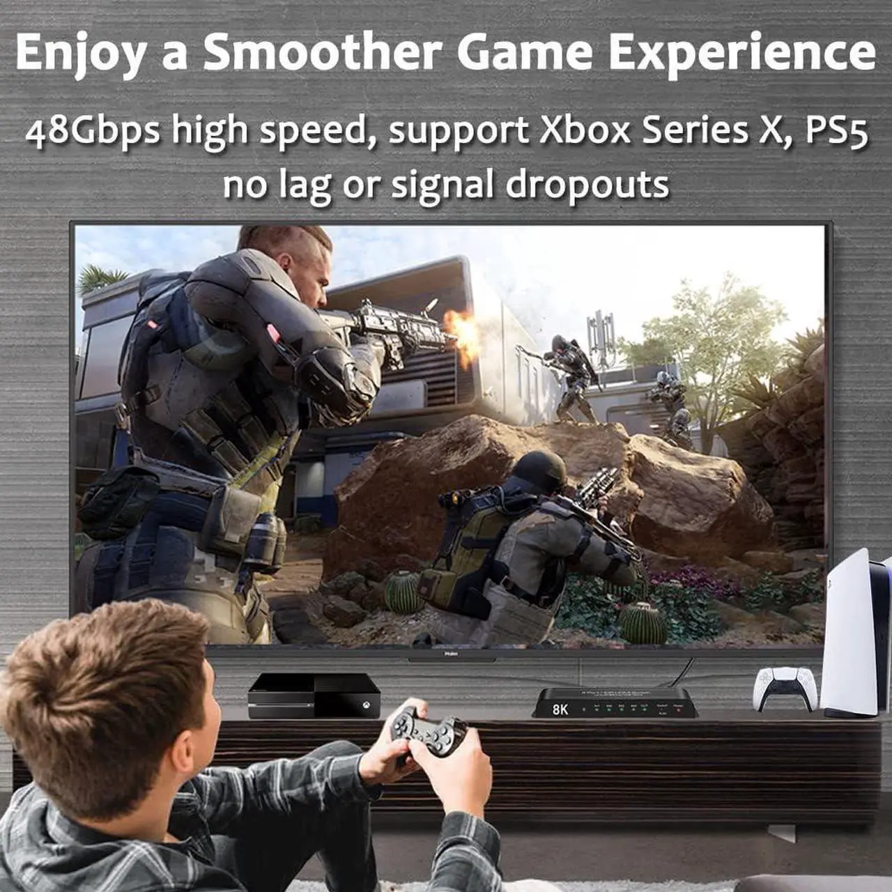 Alt view image 4 of 7 - 8K@60Hz HDMI Switch 5 in 1 Out w/IR Remote Control, 5 Port Switcher Selector Box for Xbox Nintendo PS5 PS4 TV Fire Stick Supports Ultra HD Dolby Vision, 48Gbps, HDR10, HDCP 2.3 & 3D - OZ8Q5
