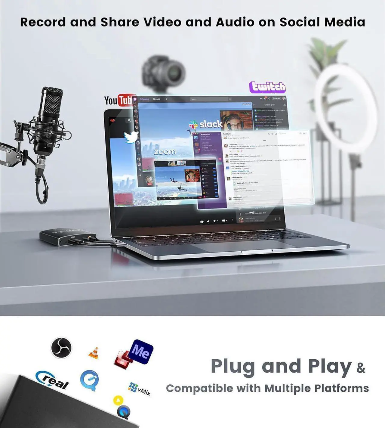 Alt view image 5 of 7 - USB3.0 4K60 HDMI Video Capture Card, 1080P 60FPS HD Game Capture Device Cam Link with HDMI Passthrough Work with Xbox PS5 PS4 Switch DSLR for OBS Twitch Live Streaming and Recording