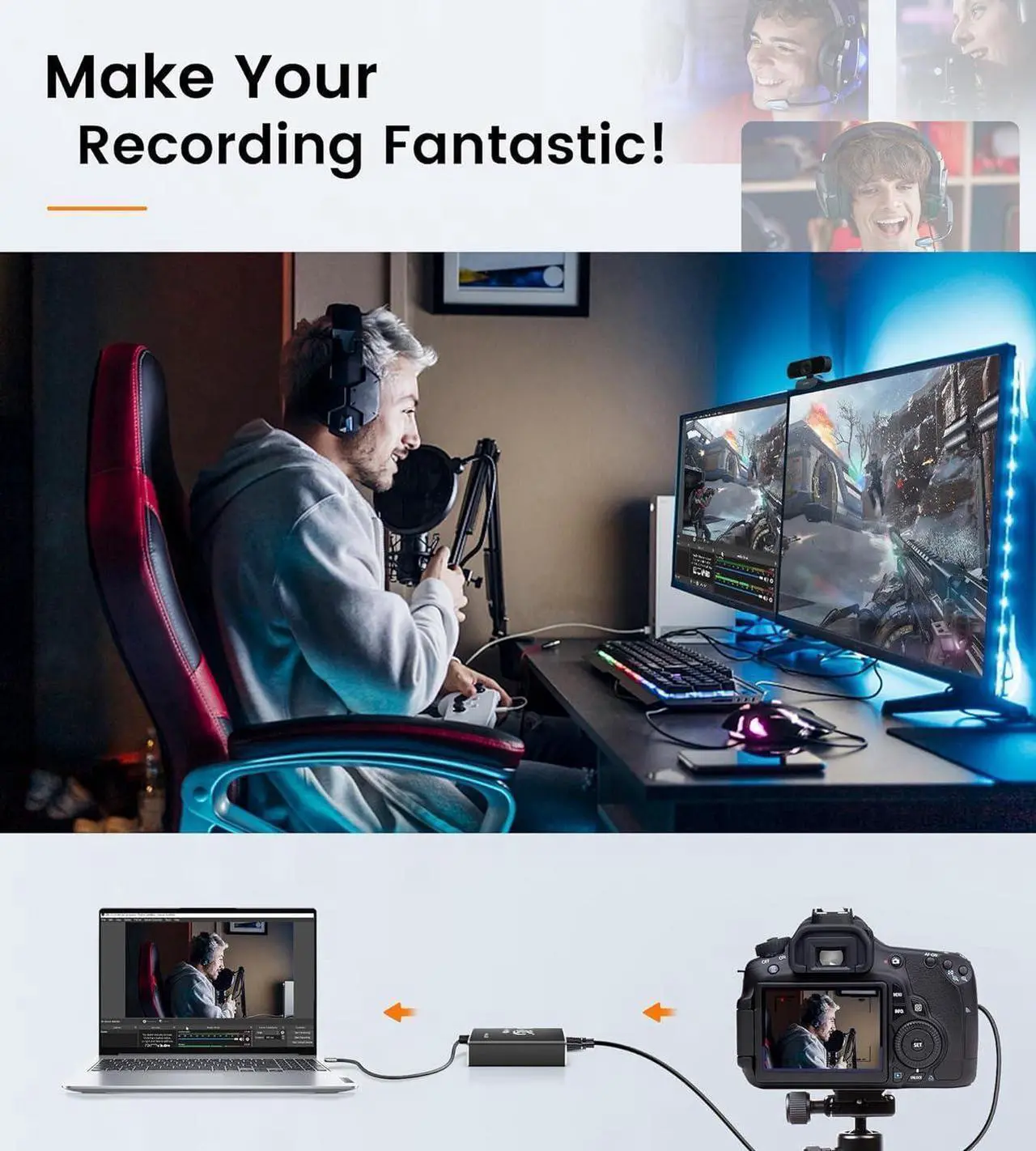 Alt view image 6 of 7 - USB3.0 4K60 HDMI Video Capture Card, 1080P 60FPS HD Game Capture Device Cam Link with HDMI Passthrough Work with Xbox PS5 PS4 Switch DSLR for OBS Twitch Live Streaming and Recording