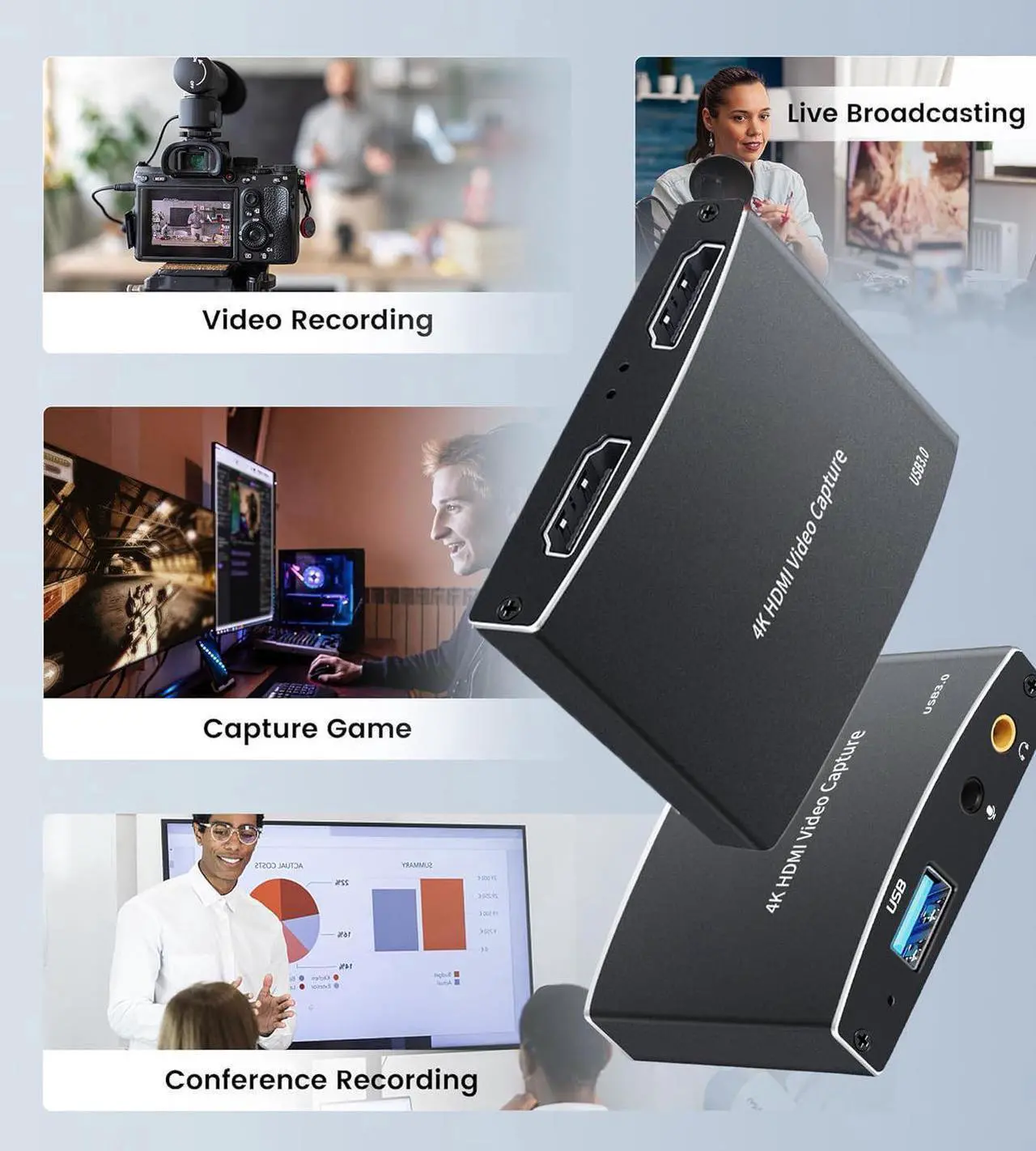 Alt view image 7 of 7 - USB3.0 4K60 HDMI Video Capture Card, 1080P 60FPS HD Game Capture Device Cam Link with HDMI Passthrough Work with Xbox PS5 PS4 Switch DSLR for OBS Twitch Live Streaming and Recording