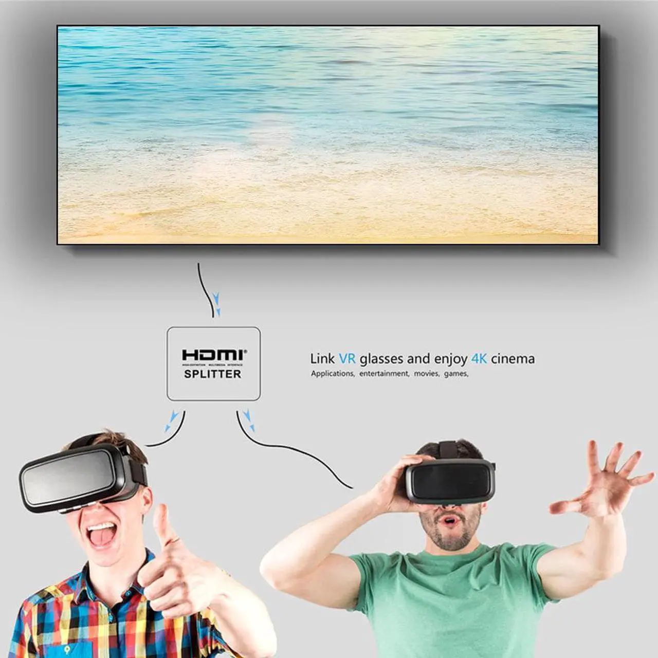 Alt view image 4 of 7 - 4K@30Hz HDMI Splitter 1 in 2 Out, 1x2 Powered HDMI Splitter for Dual Monitors, Full HD HDMI 1080P/ 3D/ 4K Dual Monitors Duplicate/Mirror for PS4 Fire Stick HDTV