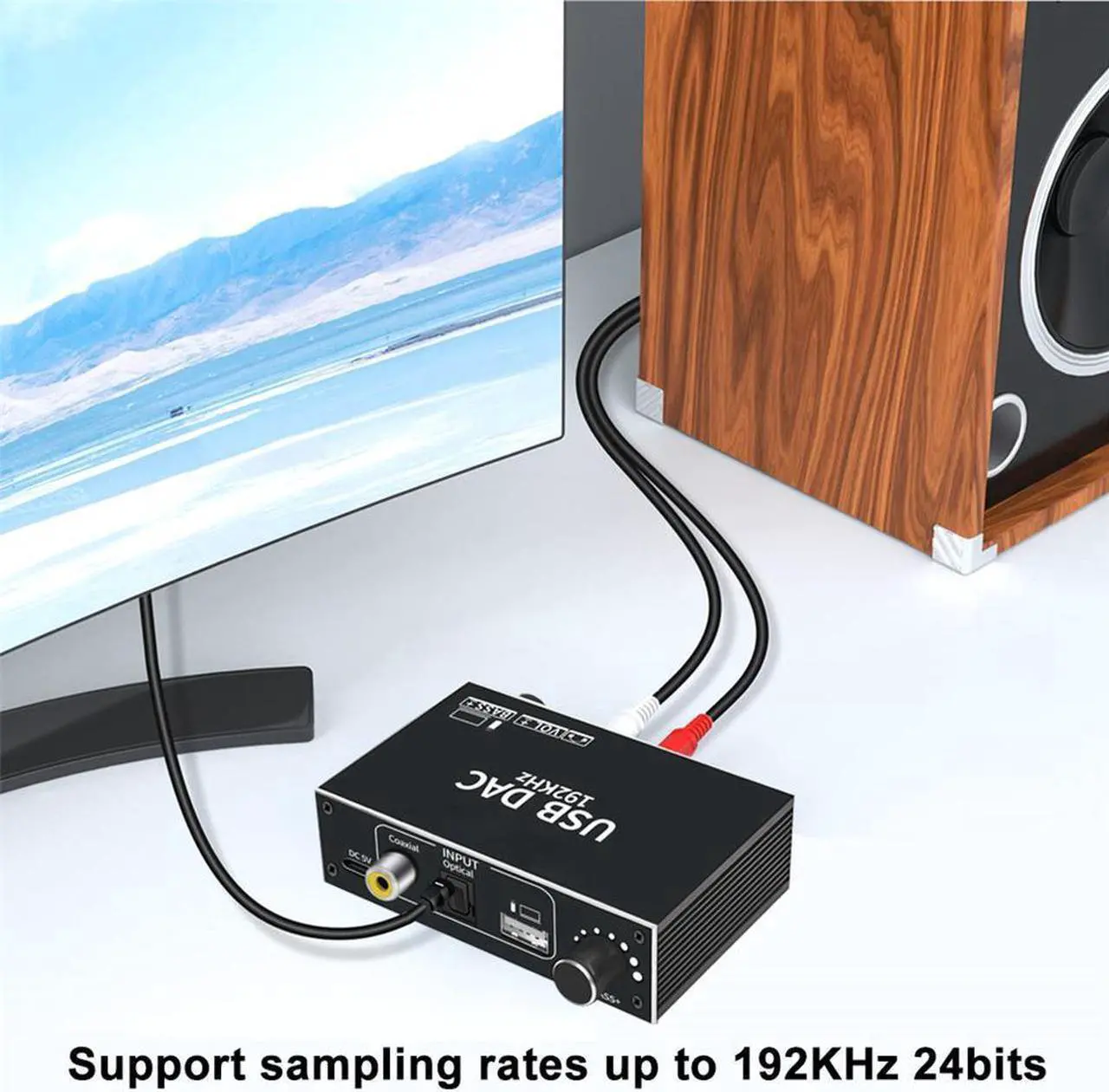 Alt view image 6 of 7 - Digital to Analog Audio Converter,  192kHz Aluminum DAC Converter Volume Control, Digital Optical Coaxial Toslink to Analog Stereo L/R RCA 3.5mm Adapter for TV DVD PS4 Xbox Amp Cinema