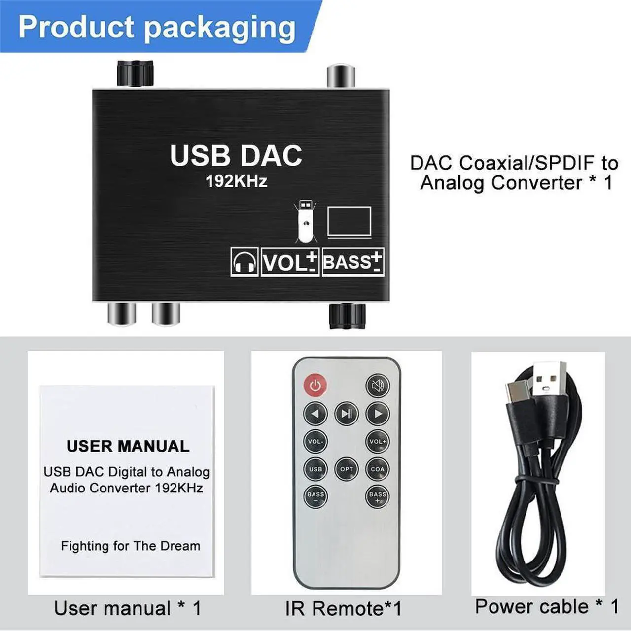Alt view image 7 of 7 - Digital to Analog Audio Converter,  192kHz Aluminum DAC Converter Volume Control, Digital Optical Coaxial Toslink to Analog Stereo L/R RCA 3.5mm Adapter for TV DVD PS4 Xbox Amp Cinema